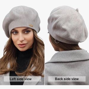 Gray Beret - Warm Lined Wool Angora Knit Berets - French Paris Hat for Women